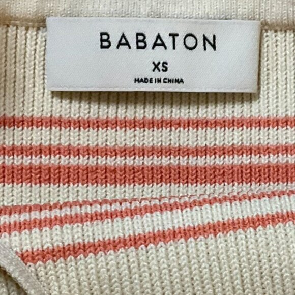 Aritzia Babaton XS Striped Knit Cami Tank Top Adjustable Straps Cream Coral Summ - Picture 3 of 5